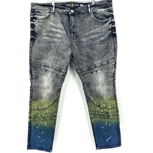 CREATE 2MRW Men's Jeans Size 44x32 Grey Wash Moto Style Gradient Dye